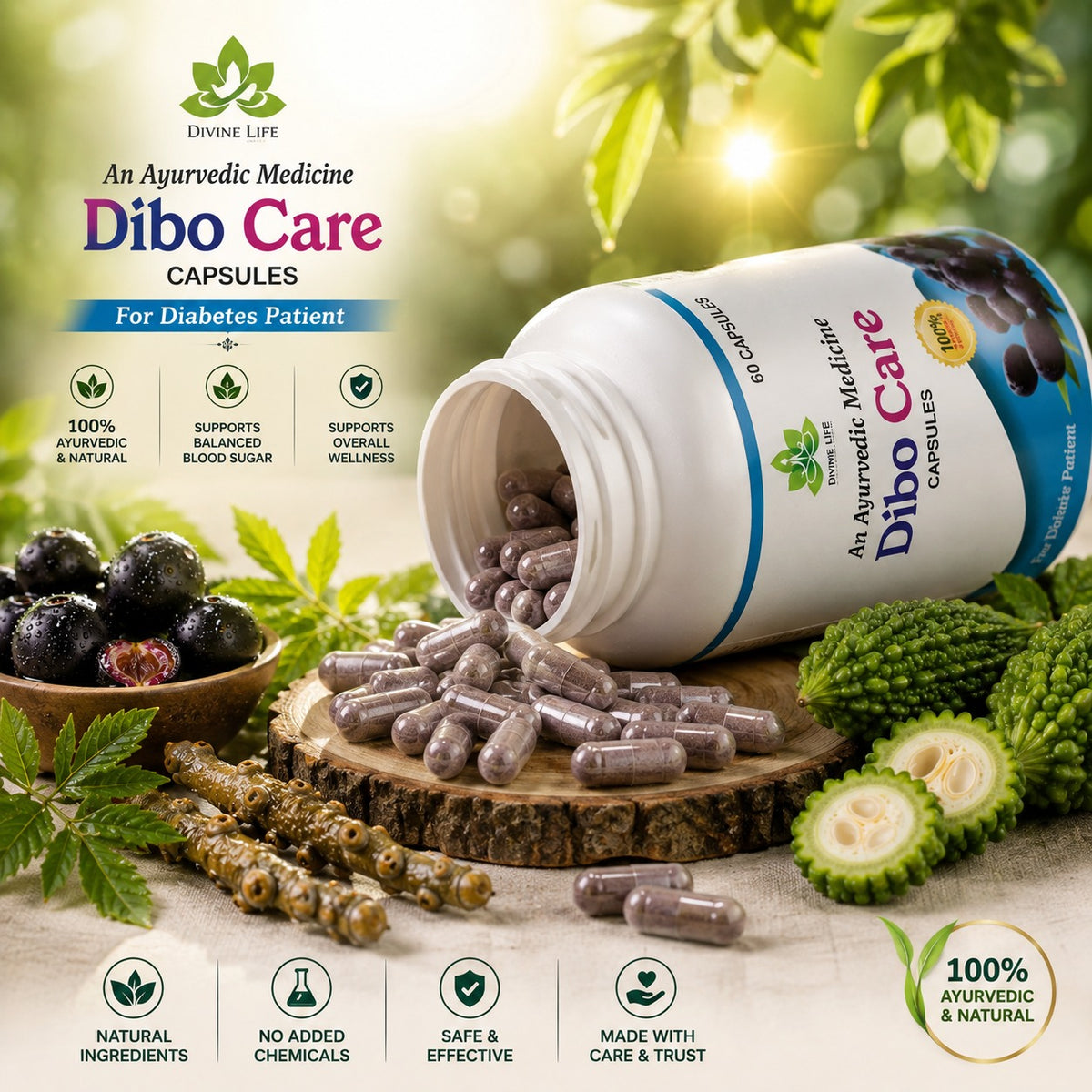 Dibo Care Capsules – Ayurvedic Diabetes Support & Sugar Control Supplement (60 Capsules)
