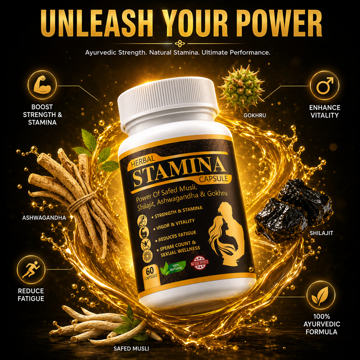 Herbal Stamina Capsules – Ayurvedic Energy, Strength & Vitality Support (60 Capsules)