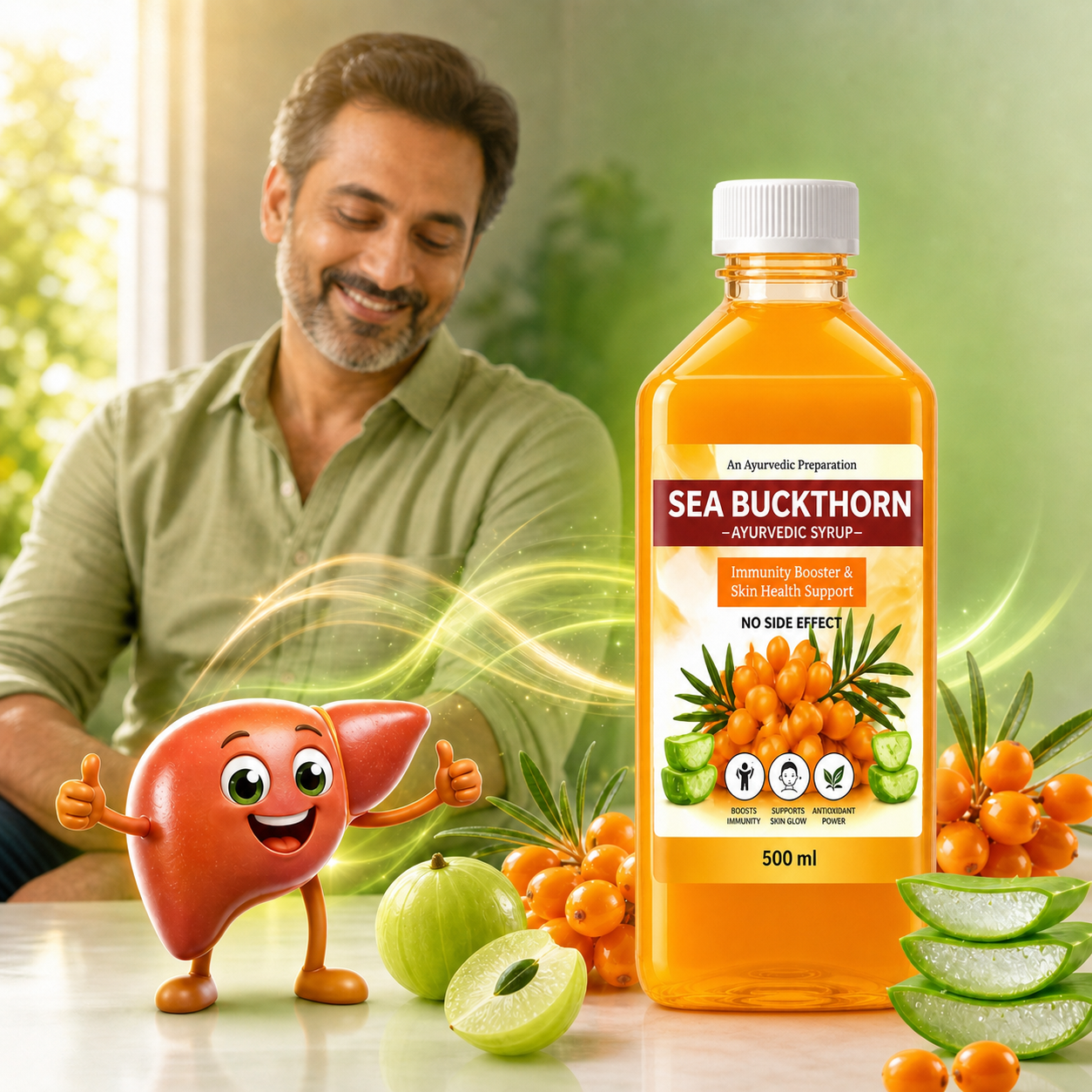 Sea Buckthorn Juice with Amla & Aloe Vera – Ayurvedic Detox & Immunity Booster (500ml)