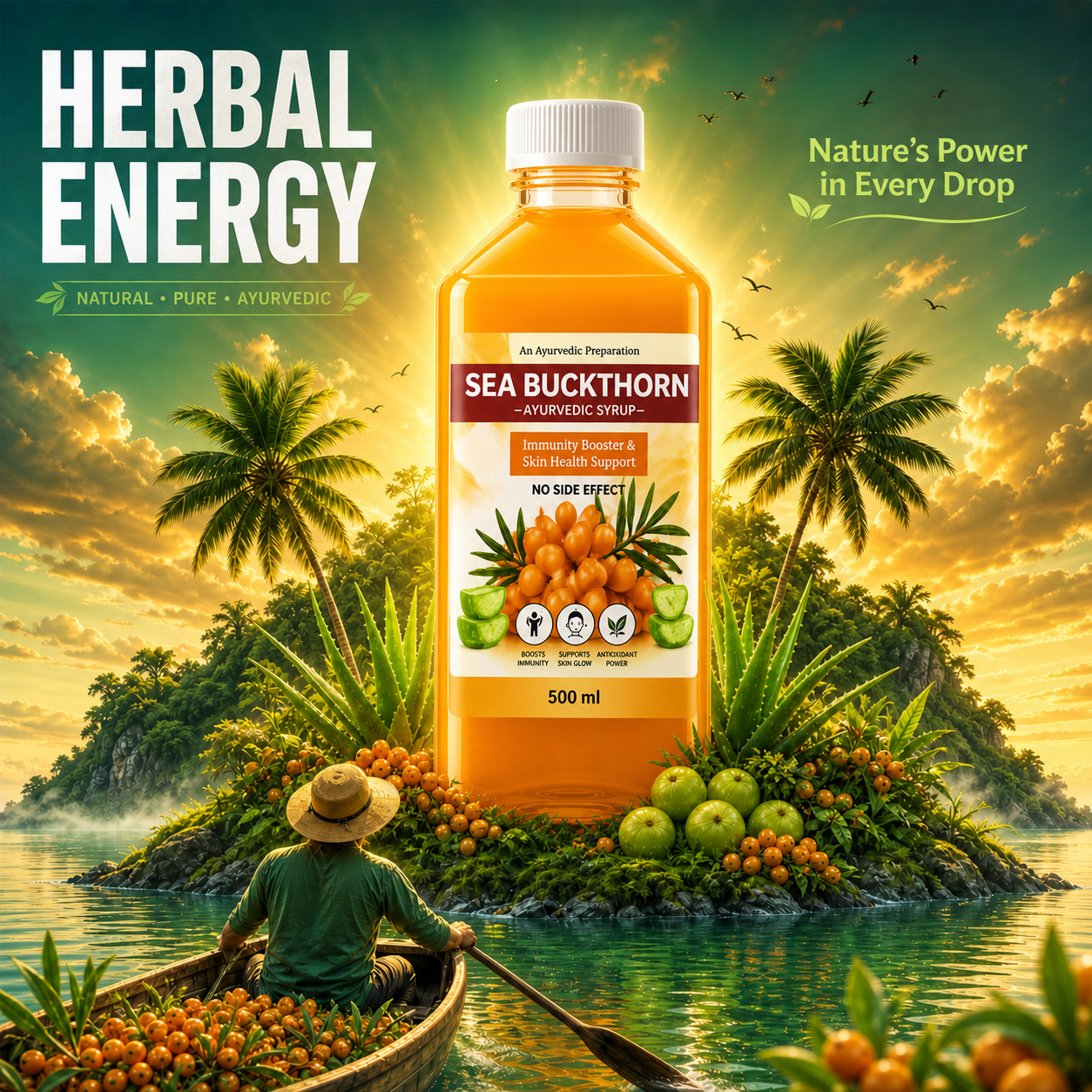 Sea Buckthorn Juice with Amla & Aloe Vera – Ayurvedic Detox & Immunity Booster (500ml)