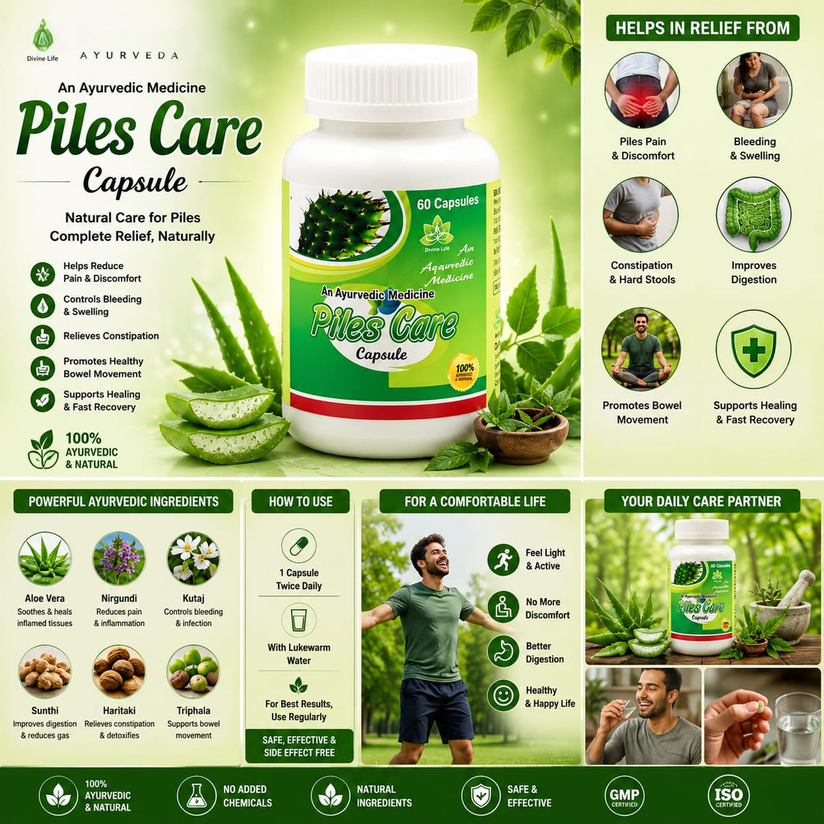 Piles Care Capsules – Ayurvedic Support for Piles Relief & Digestive Health (60 Capsules)